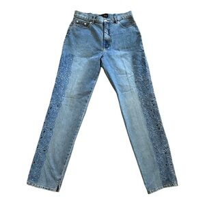 Lara Erina Indigo Denim Embroidered Straight Leg Jeans Size 8 Boho Western Chic